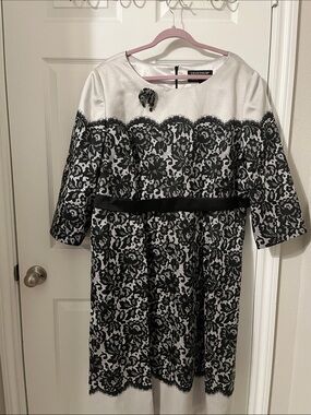 Chadwicks Black & White Lace-Overlay Midi Dress